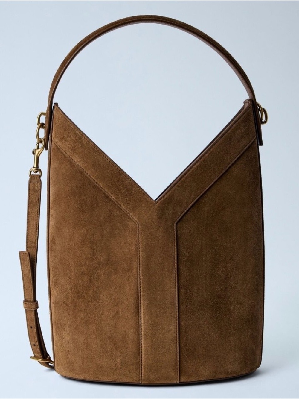 SAINT LAURENT Y Top handle suede leather bucket shoulder bag
